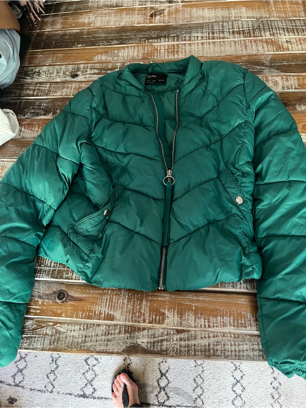 Bershka Emerald Green Quilted Puffer Jacket